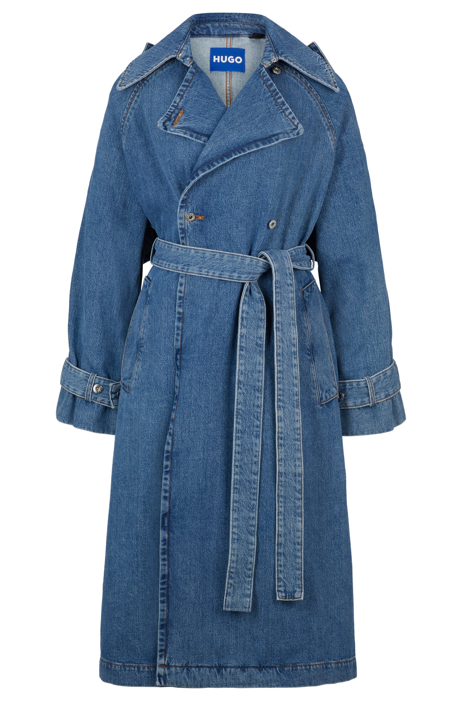 Trench coat blue denim with branded trims