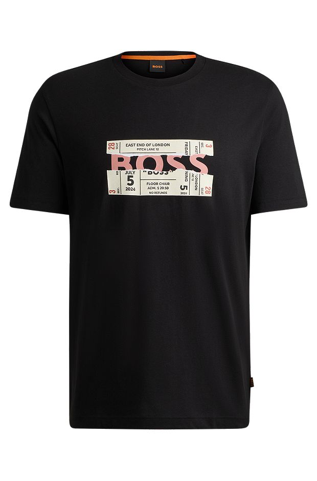 Regular-fit T-shirt in cotton with seasonal artwork, Black