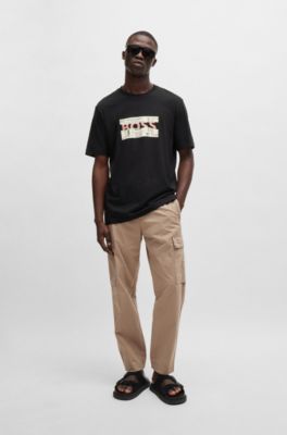 Regular-fit T-shirt in cotton with seasonal artwork, Black