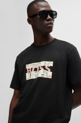 Regular-fit T-shirt in cotton with seasonal artwork, Black