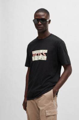 Regular-fit T-shirt in cotton with seasonal artwork, Black