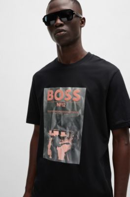 Regular-fit T-shirt in cotton with seasonal artwork, Black