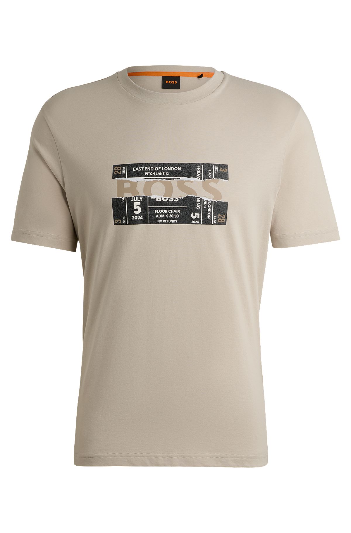 Regular-fit T-shirt in cotton with seasonal artwork, Light Beige