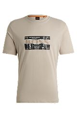 Regular-fit T-shirt in cotton with seasonal artwork, Light Beige