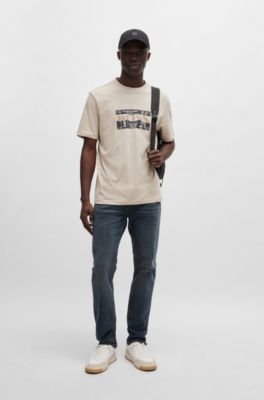 Regular-fit T-shirt in cotton with seasonal artwork, Light Beige