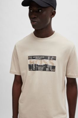 Regular-fit T-shirt in cotton with seasonal artwork, Light Beige