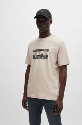 Regular-fit T-shirt in cotton with seasonal artwork, Light Beige
