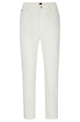 Vaqueros de denim el&aacute;stico color crema, Blanco