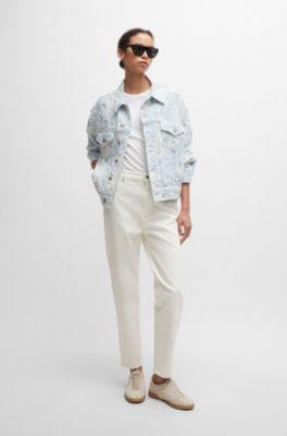 Vaqueros de denim el&aacute;stico color crema, Blanco