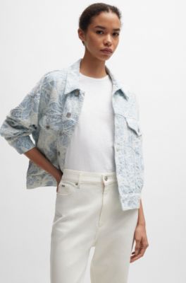 Vaqueros de denim el&aacute;stico color crema, Blanco