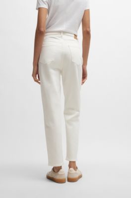 Vaqueros de denim el&aacute;stico color crema, Blanco