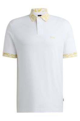 BOSS - Cotton-piqué polo shirt with patterned trims