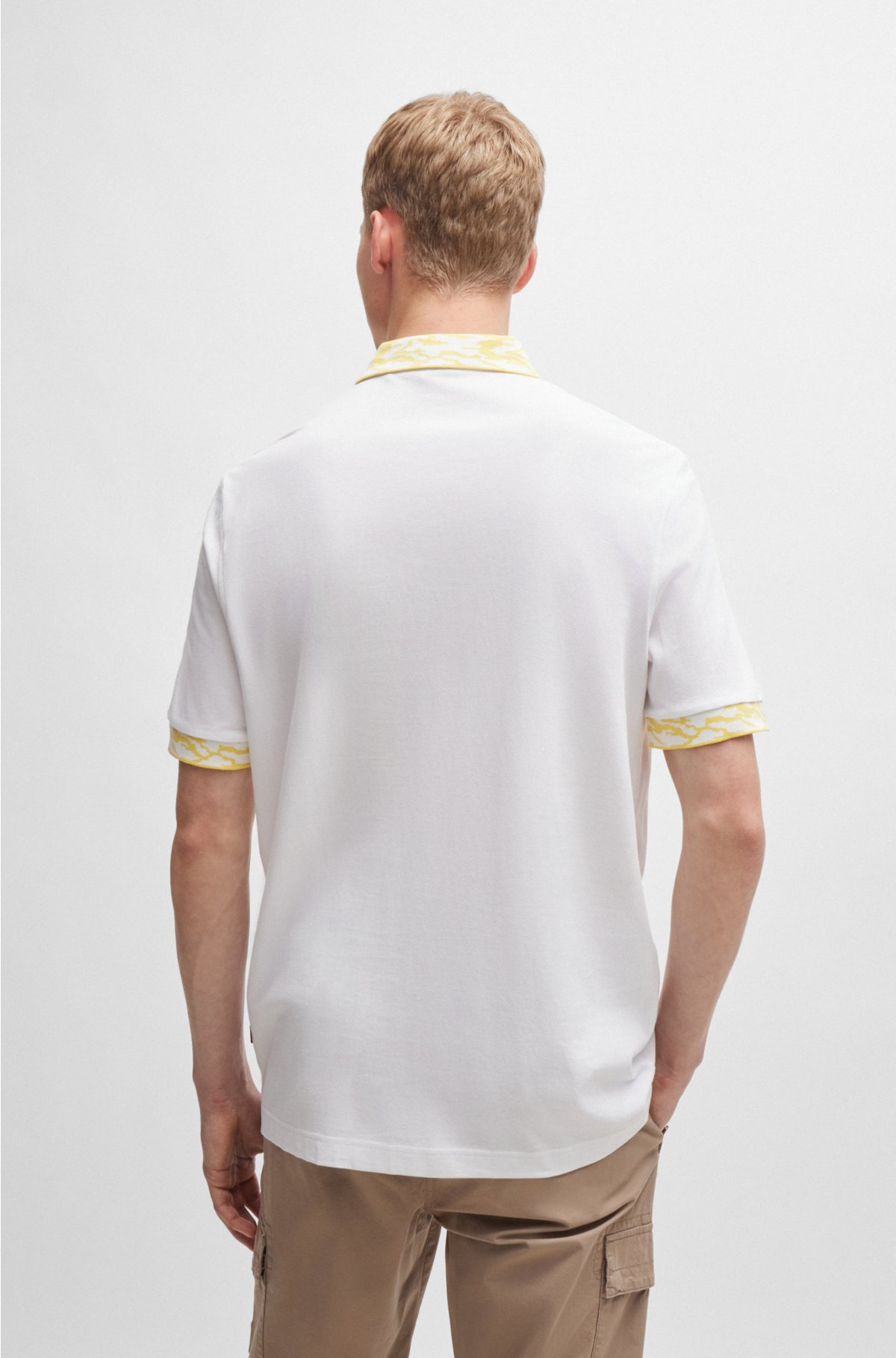 Cotton-piqué polo shirt with patterned trims