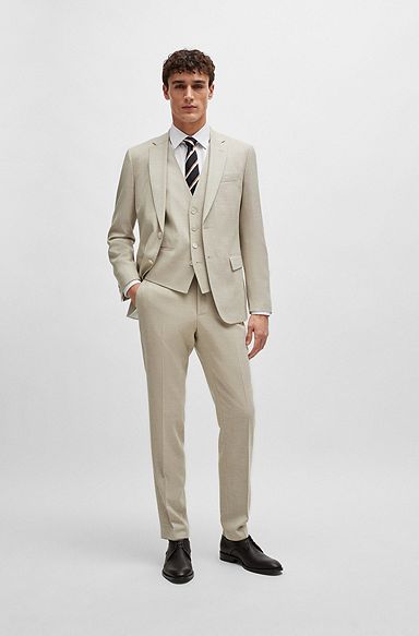 Slim-fit suit in a hopsack-weave wool blend, Light Beige