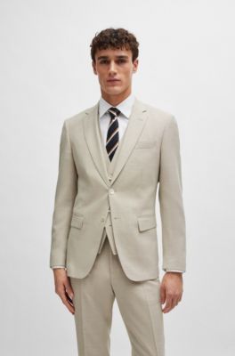 Slim-fit suit in a hopsack-weave wool blend, Light Beige