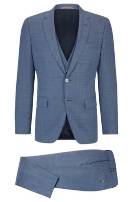 BOSS - Slim-fit suit in a hopsack-weave wool blend