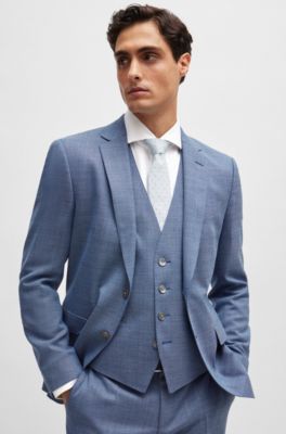 Slim-fit suit in a hopsack-weave wool blend, Blue