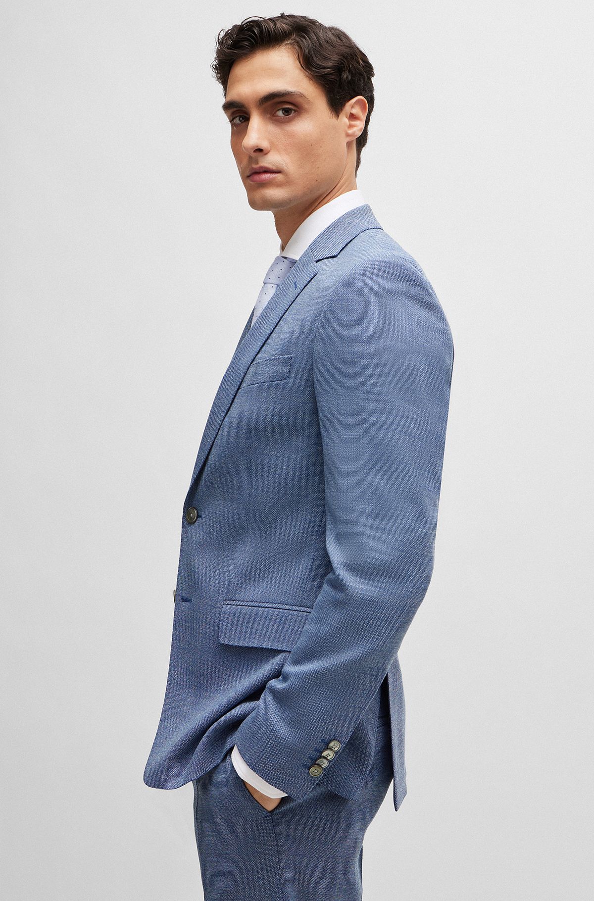 BOSS - Extra-slim-fit suit in patterned wool and linen
