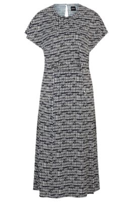 Shop Hugo Boss Short-sleeved Dress In Abstract-patterned Fabric