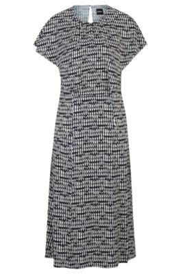 BOSS - Short-sleeved dress in abstract-patterned fabric