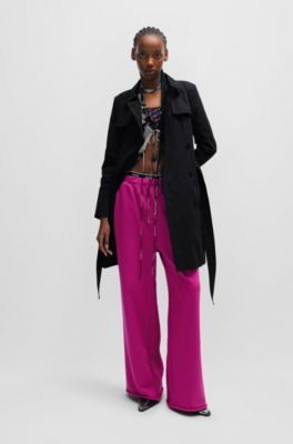 Belted trench coat in stretch cotton, Black