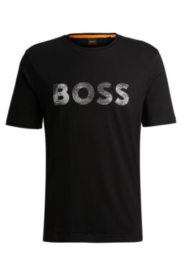 BOSS Cotton jersey T shirt with logo print Black