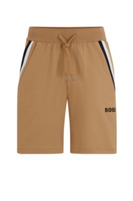 Hugo Boss Cotton-terry Shorts With Signature-stripe Tape In Beige