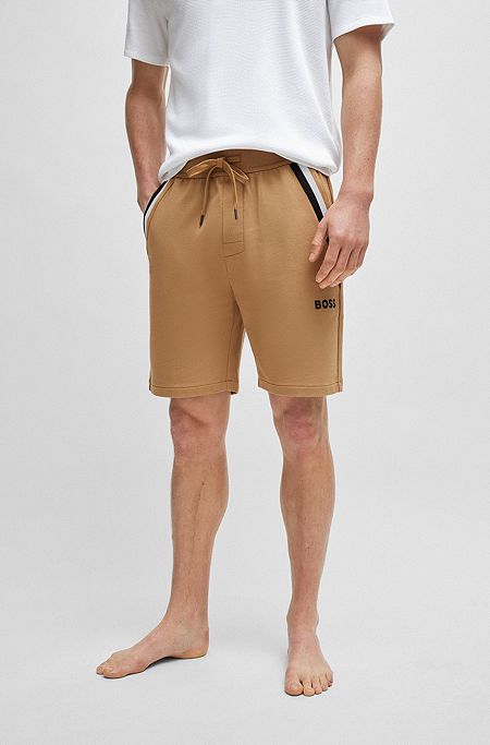 Cotton-terry shorts with signature-stripe tape, Beige