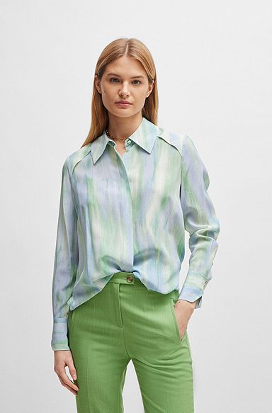 Silk blouse with seasonal stripe print, Patterned