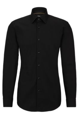 Hugo Boss Slim-fit Shirt In Easy-iron Cotton Poplin In Black