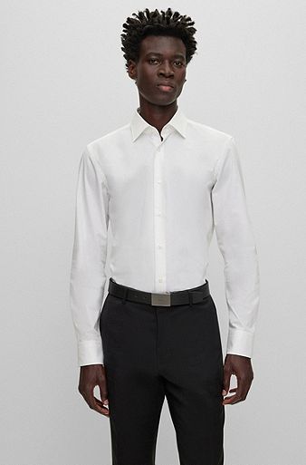 Slim-fit shirt in easy-iron cotton poplin, White