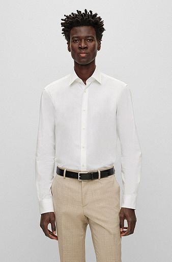 Camisa regular fit en popelín de algodón de planchado fácil, Blanco