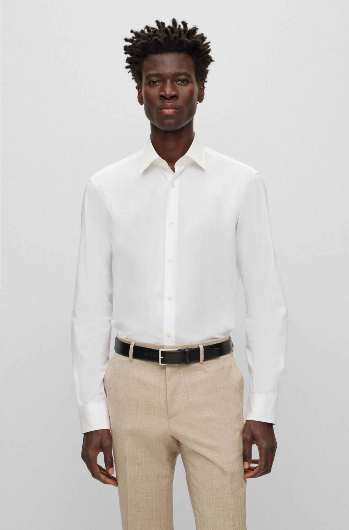 Regular-fit shirt in easy-iron cotton poplin, White