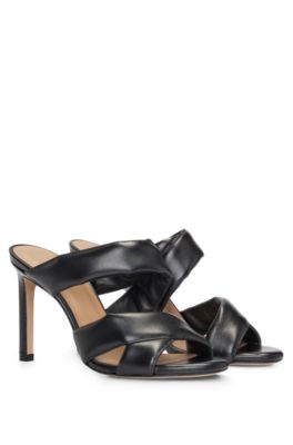 Shop Hugo Boss Open-toe Mules In Nappa Leather With Padded Straps In Black