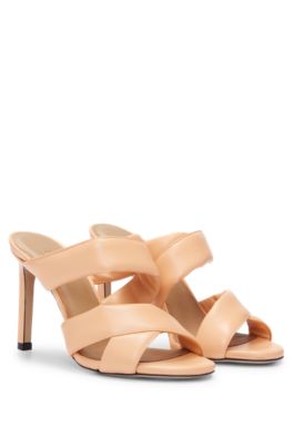 Shop Hugo Boss Open-toe Mules In Nappa Leather With Padded Straps In Light Pink