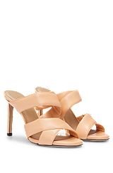 Open-toe mules in nappa leather with padded straps, light pink