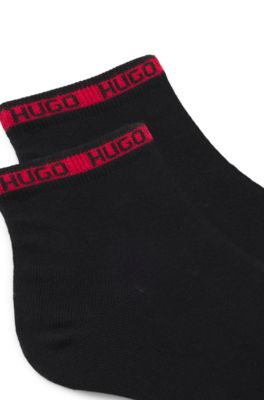 Paquete de dos pares de calcetines cortos con cinta con logo, Negro