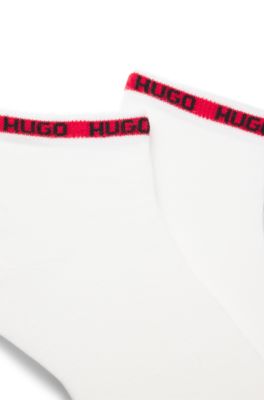 Two-pack of short-length socks with logo tape, White