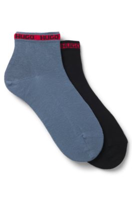 Paquete de dos pares de calcetines cortos con cinta con logo, Celeste