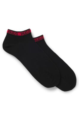 Lot de deux paires de chaussettes hauteur cheville &agrave; logos, Noir