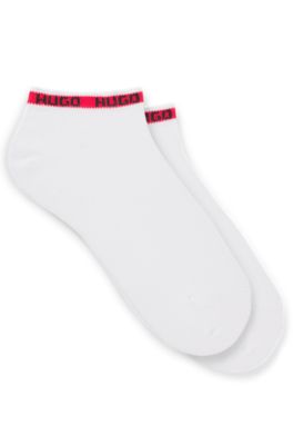 Lot de deux paires de chaussettes hauteur cheville &agrave; logos, Blanc