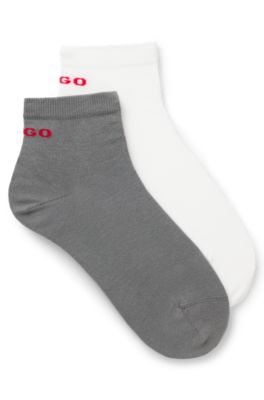 Lot de deux paires de chaussettes basses en coton m&eacute;lang&eacute;, Gris sombre