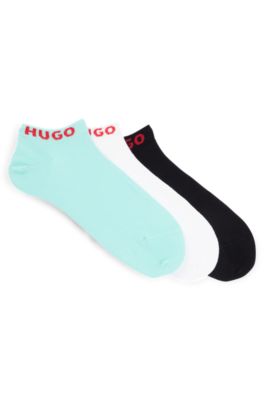 Shop Hugo Three-pack Of Ankle Socks With Logos In Patterned