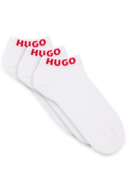 Hugo Boss Three-pack Of Ankle-length Socks With Logo Cuffs In White