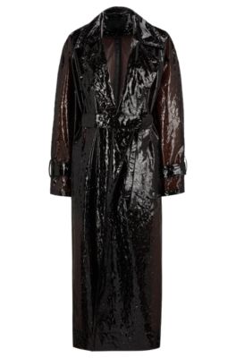 Shop Hugo Boss Naomi X Boss Oversize Raincoat With Leopard-pattern Embossing In Dark Brown