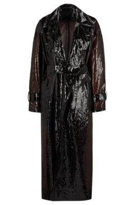 Hugo Boss Naomi X Boss Oversize Raincoat With Leopard-pattern Embossing In Dark Brown