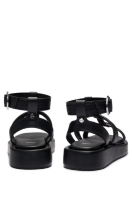 Platform leather sandals with branded buckle closure, Black