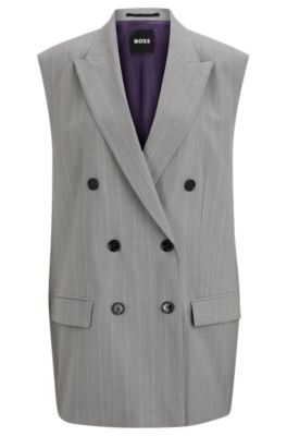Shop Hugo Boss Naomi X Boss Oversized Sleeveless Jacket In Pinstripe Virgin Wool In Patterned