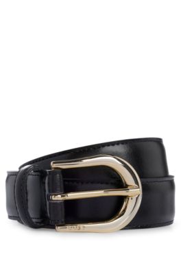 Shop Hugo Boss Italian-leather Belt With Logo-engraved Buckle In Black