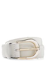 Italian-leather belt with logo-engraved buckle, White